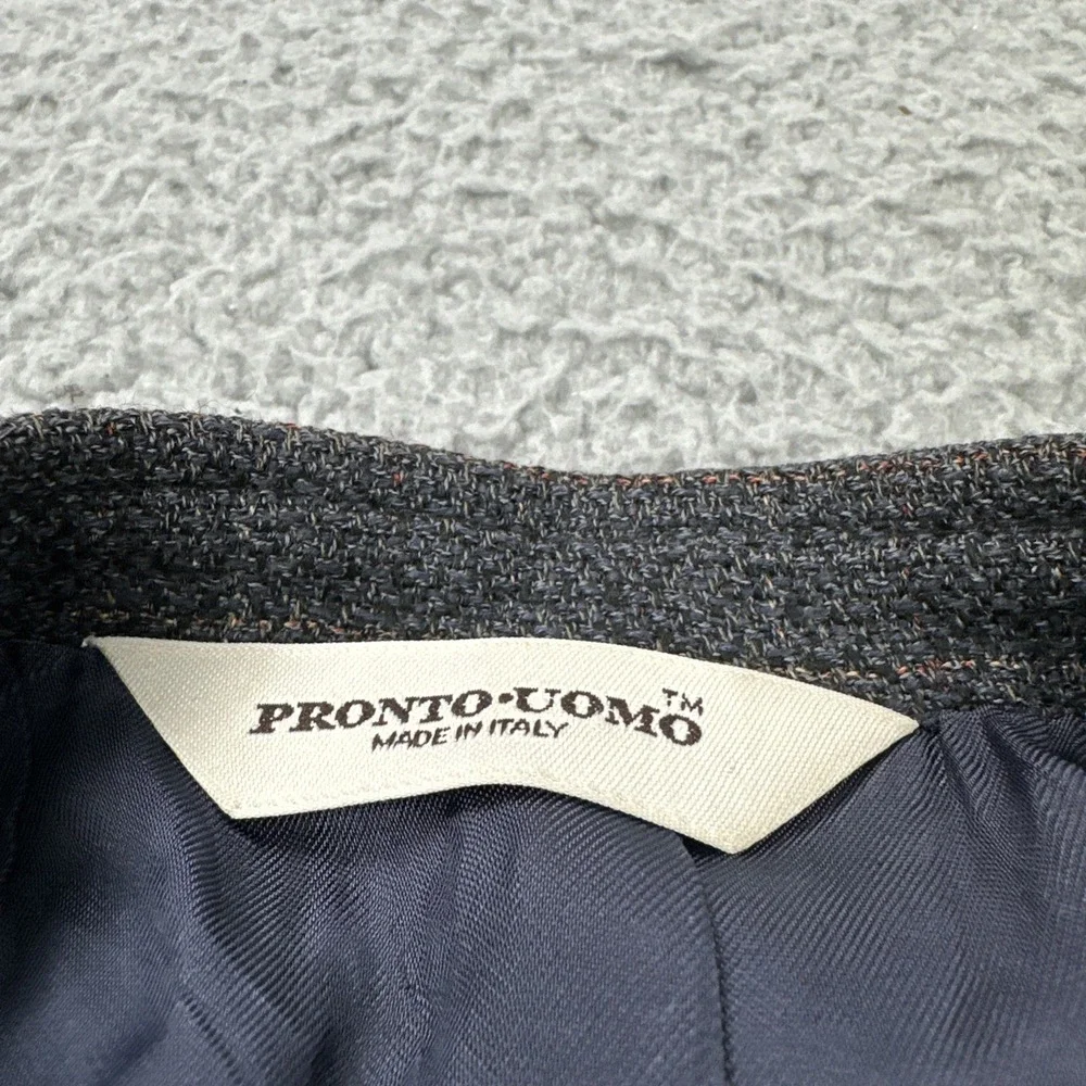 Pronto Uomo‎ Wool Silk Blazer Men 46L Windowpane Plaid 3 Button Made in Italy